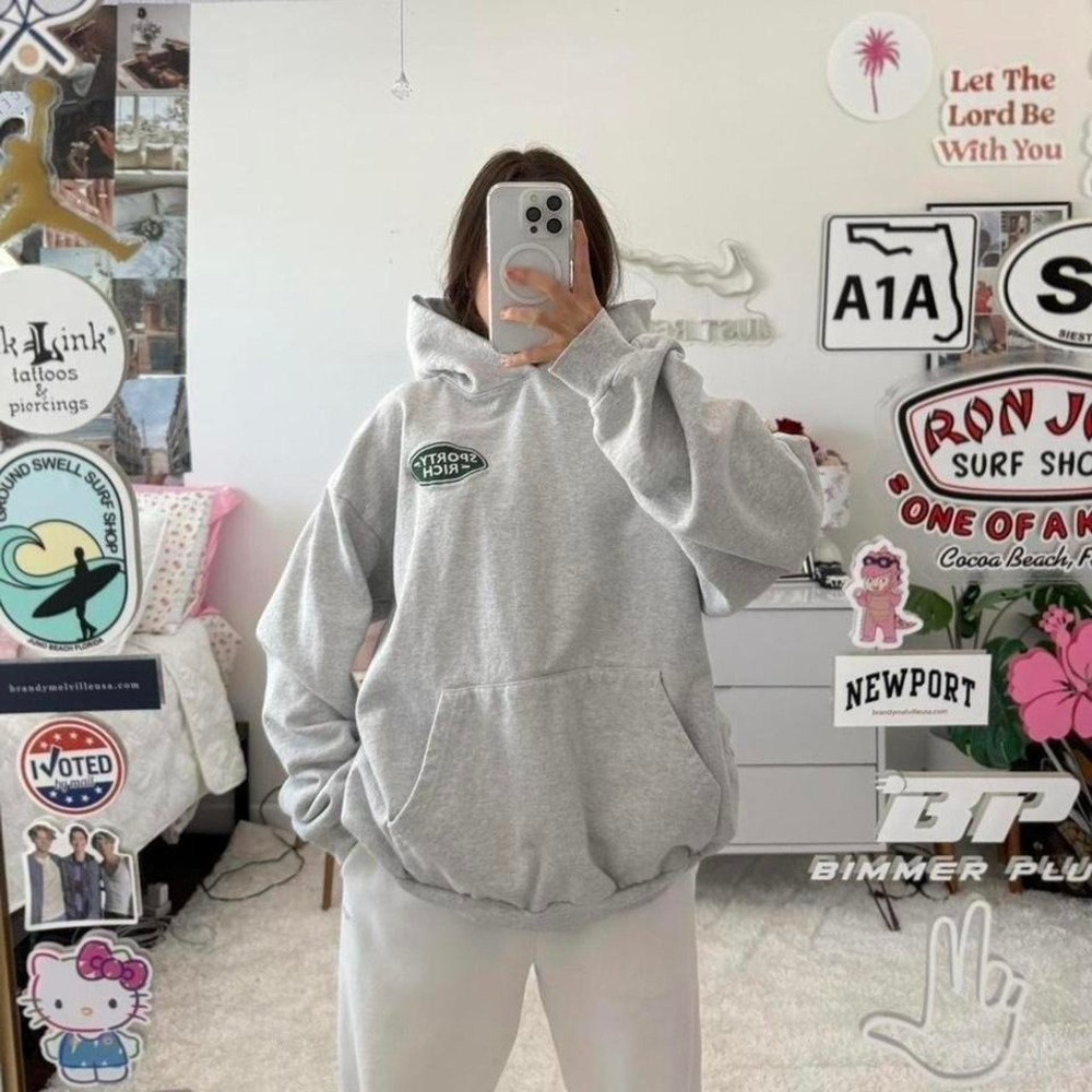 vintage Land Rover grey and green sporty & rich oversized hoodie